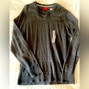 Black Cotton Blend V-neck Striped Sweater